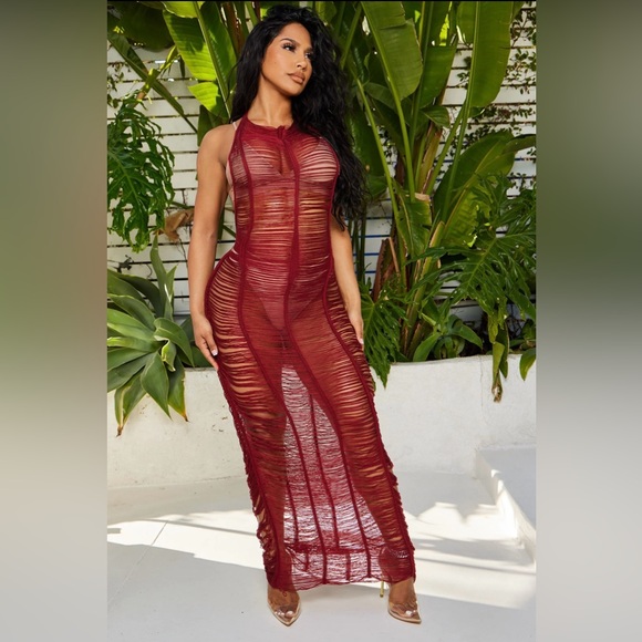 Fashion Nova Relaxing All Summer Crochet Cover Up Maxi Dress Wine Swim Plus Size - Picture 1 of 3